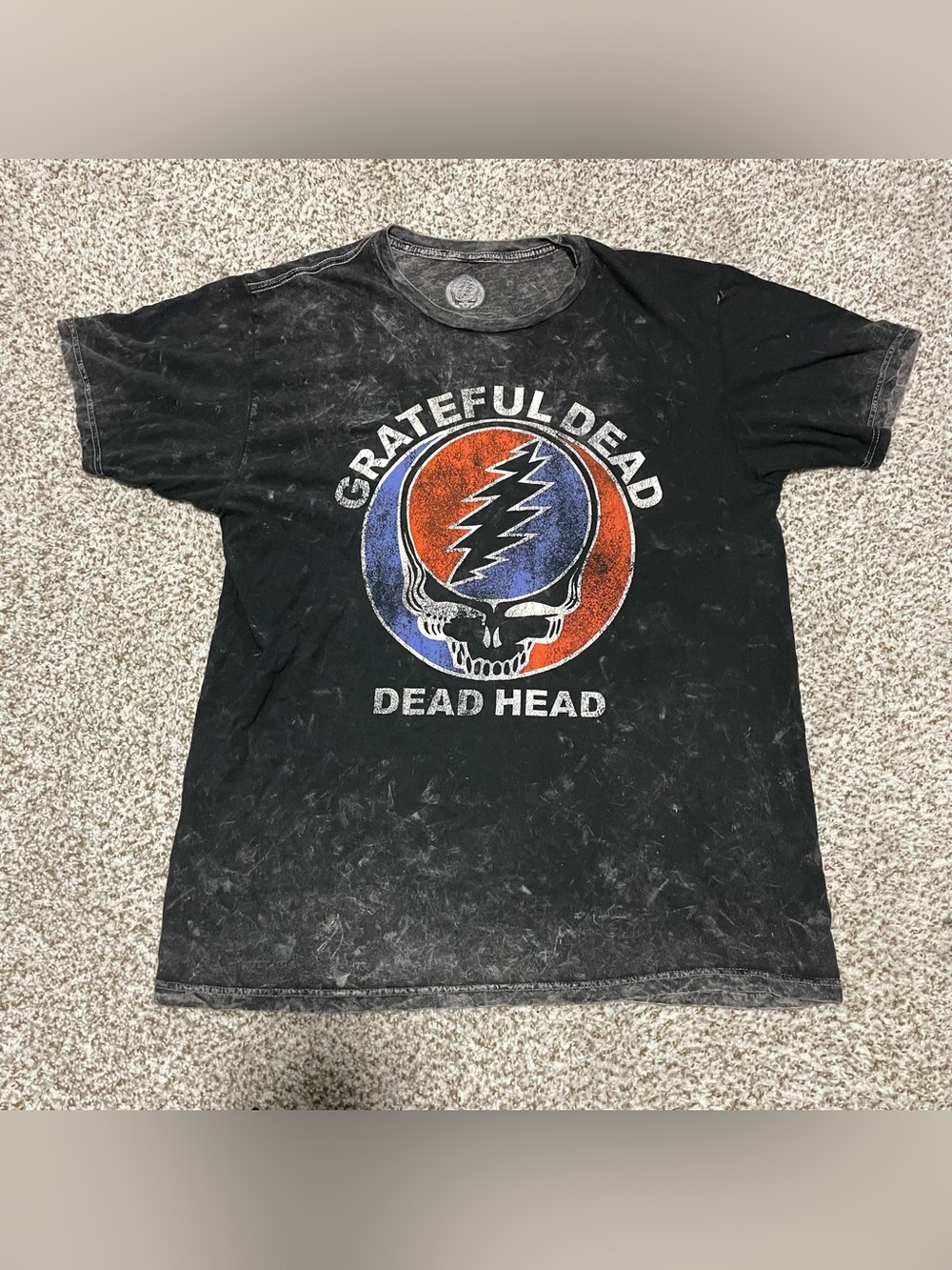 Grateful Dead Black Tee with Red & Blue Lightning Skull